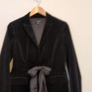 Ann Taylor Elegant Velvet Black Blazer with Feminine Tie Detail (See Match Pant)